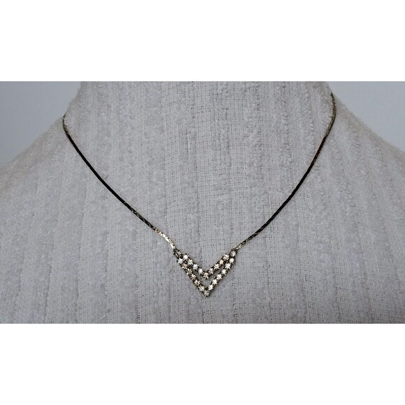 Vintage Dainty Silvertone Rhinestone Arrow Mangalsutra Necklace 16 in - Picture 2 of 8